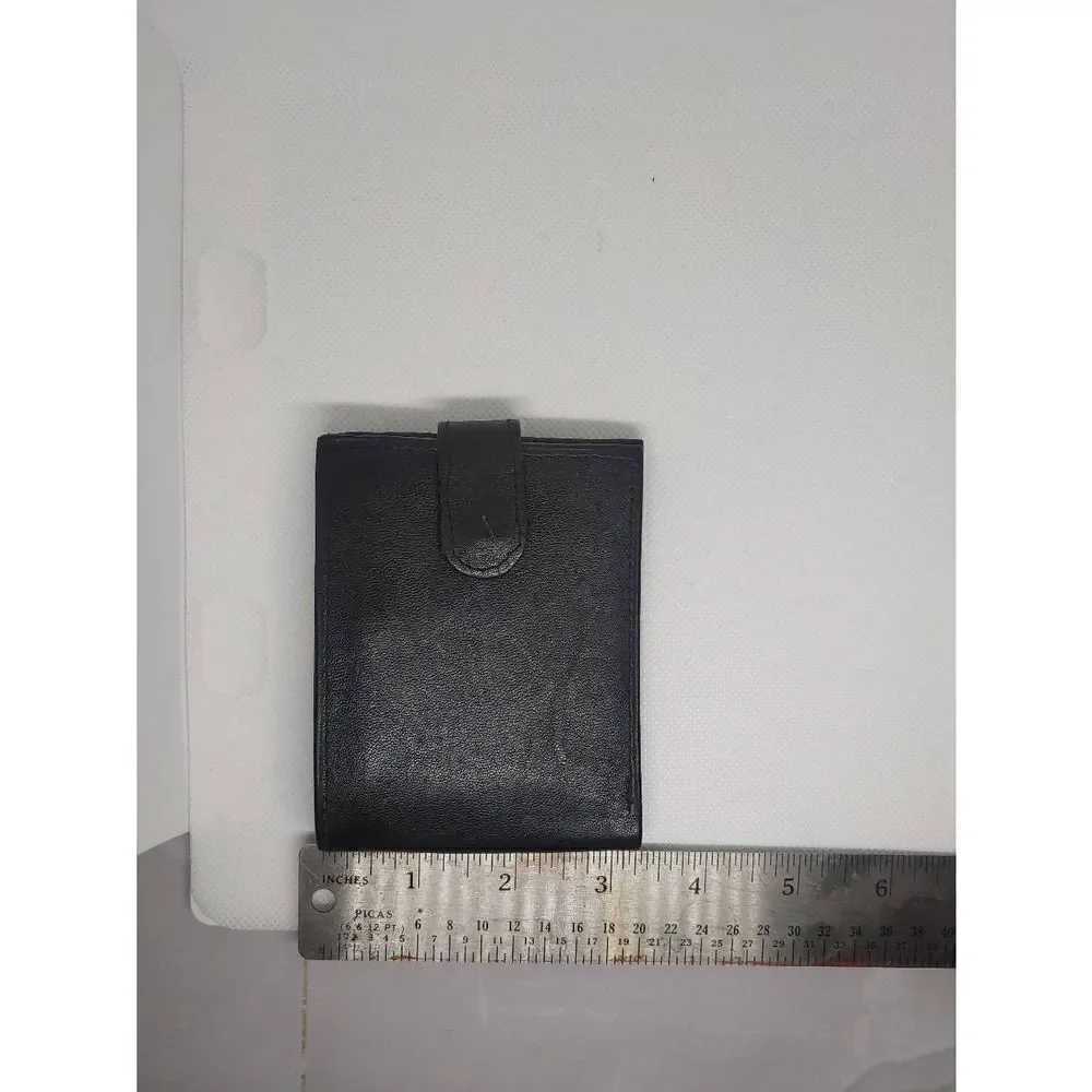 Unisex Handcrafted Genuine Leather Black Bifold W/ Snap Wallet